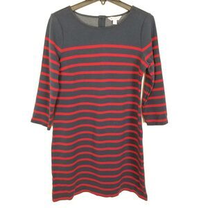 Brooks Brothers Red Fleece Women Striped 3/4 Sleeve Knit Dress Sz L Navy Red